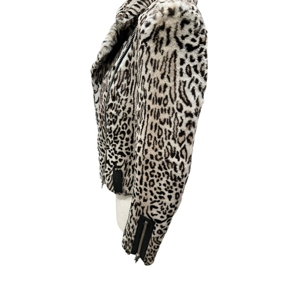 Cesare Paciotti Leopard animal print dagger rabbit fur Moto jacket XS - Picture 4 of 16